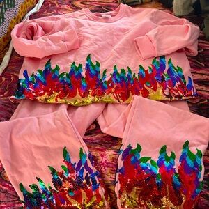 Queen of Sparkles pink fire Sequin lounge set